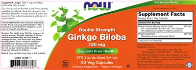 Photo of the NOW Double Strength Ginkgo Biloba 120 mg label