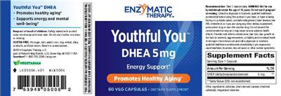 Photo of the Enzymatic Therapy Youthful You DHEA 5 mg label