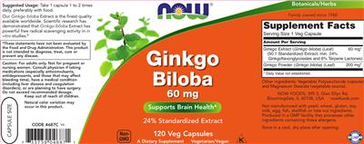 Photo of the NOW Ginkgo Biloba 60 mg label