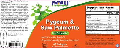 Photo of the NOW Pygeum & Saw Palmetto label