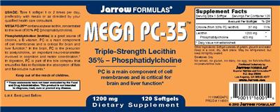 Photo of the Jarrow Formulas Mega PC-35 label