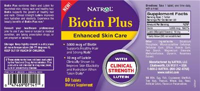 Photo of the Natrol Biotin Plus label