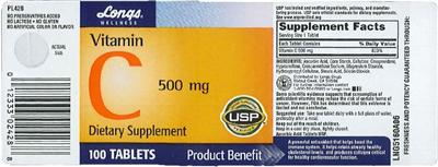Photo of the Longs Wellness Vitamin C 500 mg label