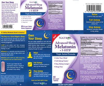 Photo of the Natrol Advanced Sleep Melatonin + 5-HTP label