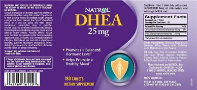 Photo of the Natrol DHEA 25 mg label