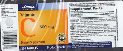 Photo of the Longs Wellness Vitamin C 500 mg label