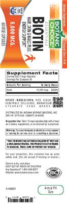 Photo of the Botanic Choice Biotin 5,000 mcg label