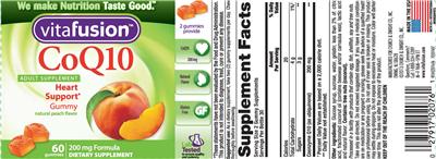 Photo of the vitafusion CoQ10 Natural Peach Flavor label