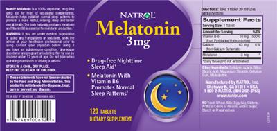 Photo of the Natrol Melatonin 3 mg label
