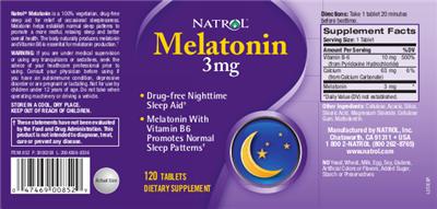 Photo of the Natrol Melatonin 3 mg label