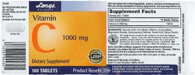 Photo of the Longs Wellness Vitamin C 1000 mg label