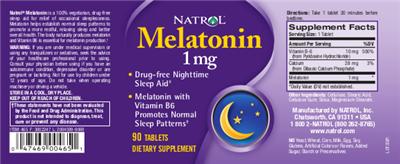 Photo of the Natrol Melatonin 1 mg label