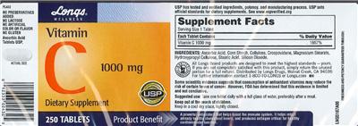 Photo of the Longs Wellness Vitamin C 1000 mg label