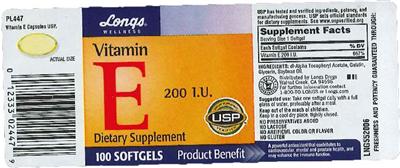 Photo of the Longs Wellness Vitamin E 200 IU label