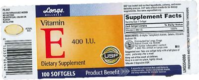 Photo of the Longs Wellness Vitamin E 400 IU label