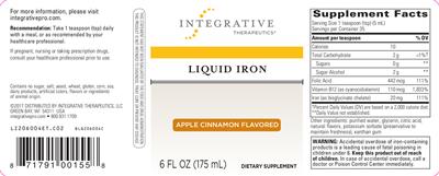 Photo of the Integrative Therapeutics Liquid Iron Apple Cinnamon Flavored label