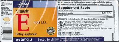 Photo of the Longs Wellness Vitamin E 400 IU label