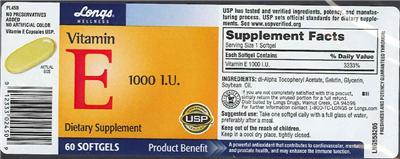 Photo of the Longs Wellness Vitamin E 1000 IU label