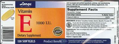 Photo of the Longs Wellness Vitamin E 1000 IU label