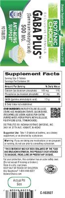 Photo of the Botanic Choice GABA Plus 500 mg label