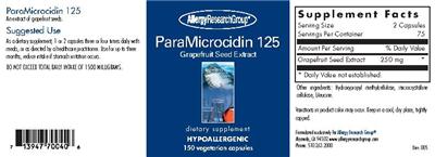 Photo of the Allergy Research Group ParaMicrocidin 125 label