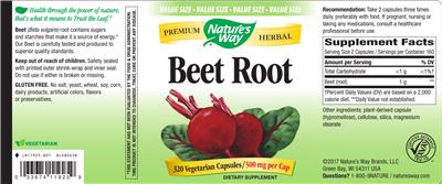 Photo of the Nature's Way Beet Root 500 mg label