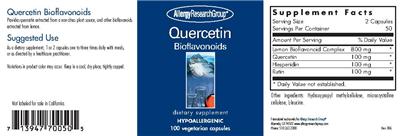 Photo of the Allergy Research Group Quercetin Bioflavonoids label