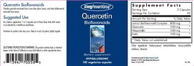 Photo of the Allergy Research Group Quercetin Bioflavonoids label