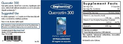Photo of the Allergy Research Group Quercetin 300 label