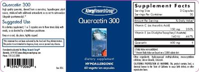Photo of the Allergy Research Group Quercetin 300 label
