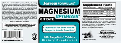 Photo of the Jarrow Formulas Magnesium Optimizer label