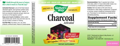 Photo of the Nature's Way Charcoal Activated 280 mg label