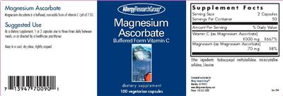 Photo of the Allergy Research Group Magnesium Ascorbate label