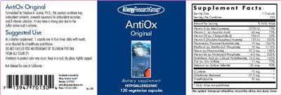 Photo of the Allergy Research Group AntiOx Original label