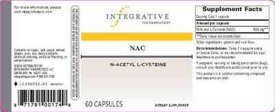 Photo of the Integrative Therapeutics NAC label