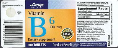 Photo of the Longs Wellness Vitamin B6 100 mg label