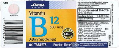 Photo of the Longs Wellness Vitamin B12 500 mcg label