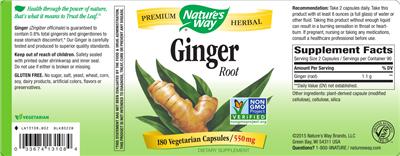 Photo of the Nature's Way Ginger Root 550 mg label