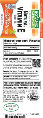 Photo of the Botanic Choice Natural Vitamin E 400 IU label