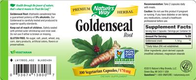 Photo of the Nature's Way Goldenseal Root 570 mg label