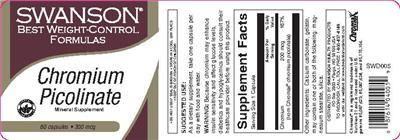 Photo of the Swanson Best Weight-Control Formulas Chromium Picolinate 200 mcg label