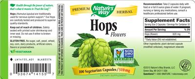 Photo of the Nature's Way Hops Flowers 310 mg label