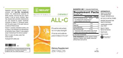 Photo of the NeoLife Nutritionals Chewable All-C label