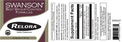 Photo of the Swanson Best Weight-Control Formulas Relora 250 mg label