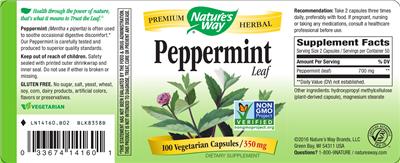 Photo of the Nature's Way Peppermint Leaf 350 mg label