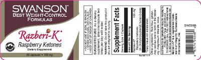Photo of the Swanson Best Weight-Control Formulas Razberi-K Raspberry Ketones 100 mg label