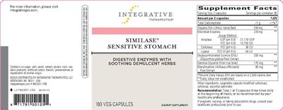 Photo of the Integrative Therapeutics Similase Sensitive Stomach label