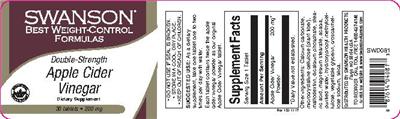 Photo of the Swanson Best Weight-Control Formulas Double-Strength Apple Cider Vinegar 200 mg label