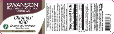 Photo of the Swanson Best Weight-Control Formulas Chromax 1000 Chromium Picolinate 1,000 mcg label
