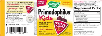 Photo of the Nature's Way Primadophilus Kids Cherry Flavored label